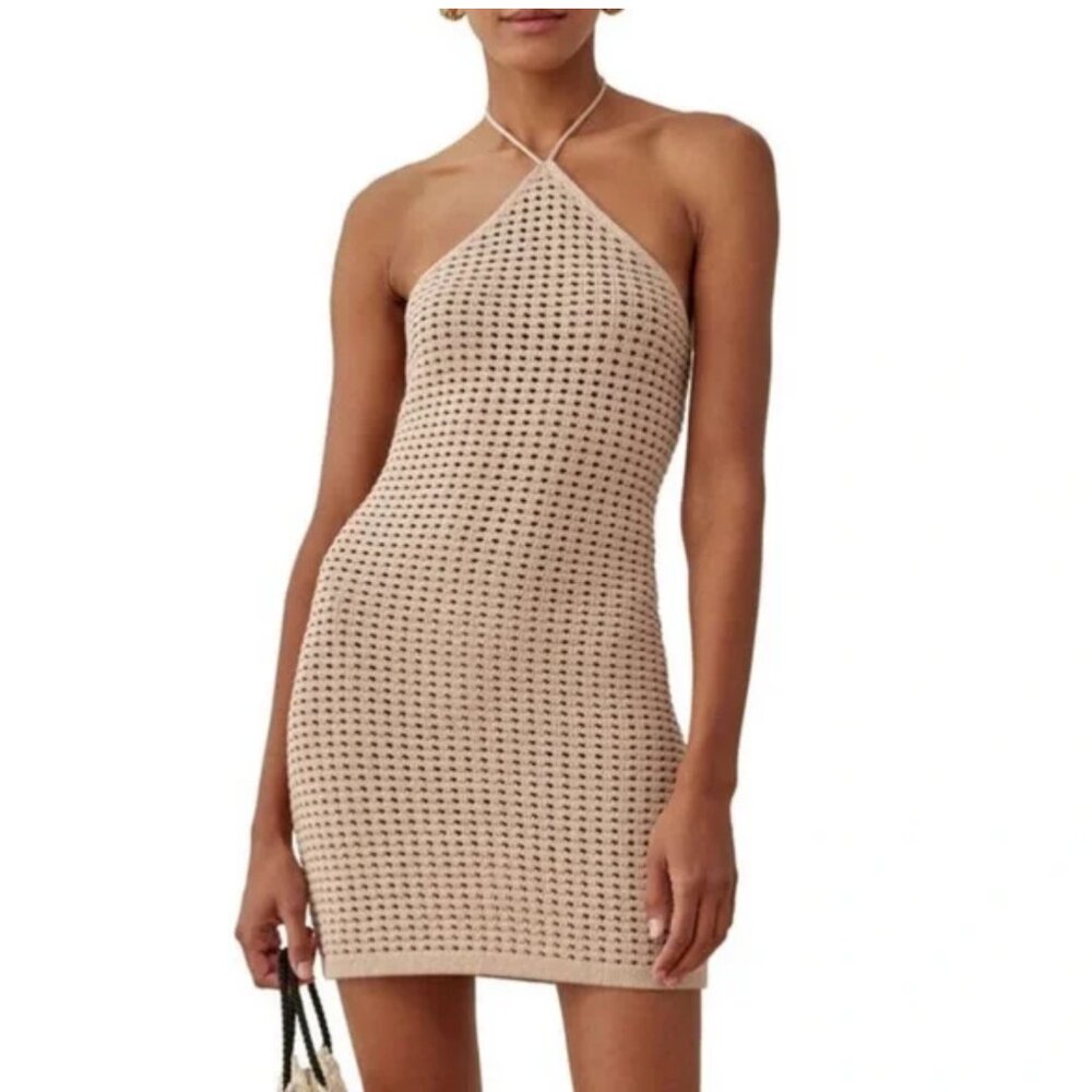 Reformation crochet halter mini dress XS